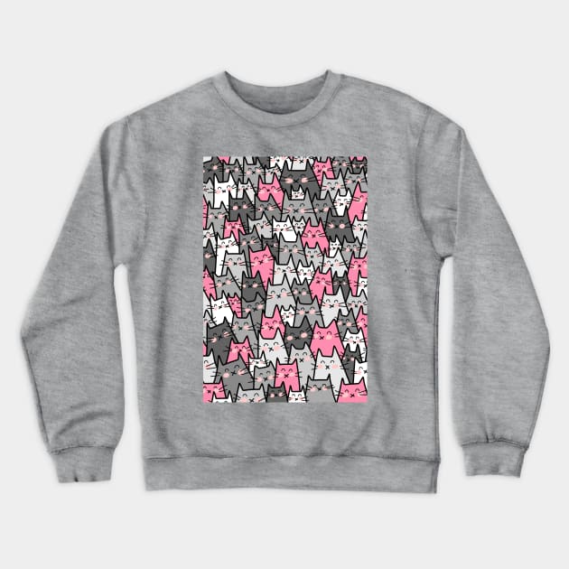 Cat Party - Gray Pink Crewneck Sweatshirt by HappyCatPrints